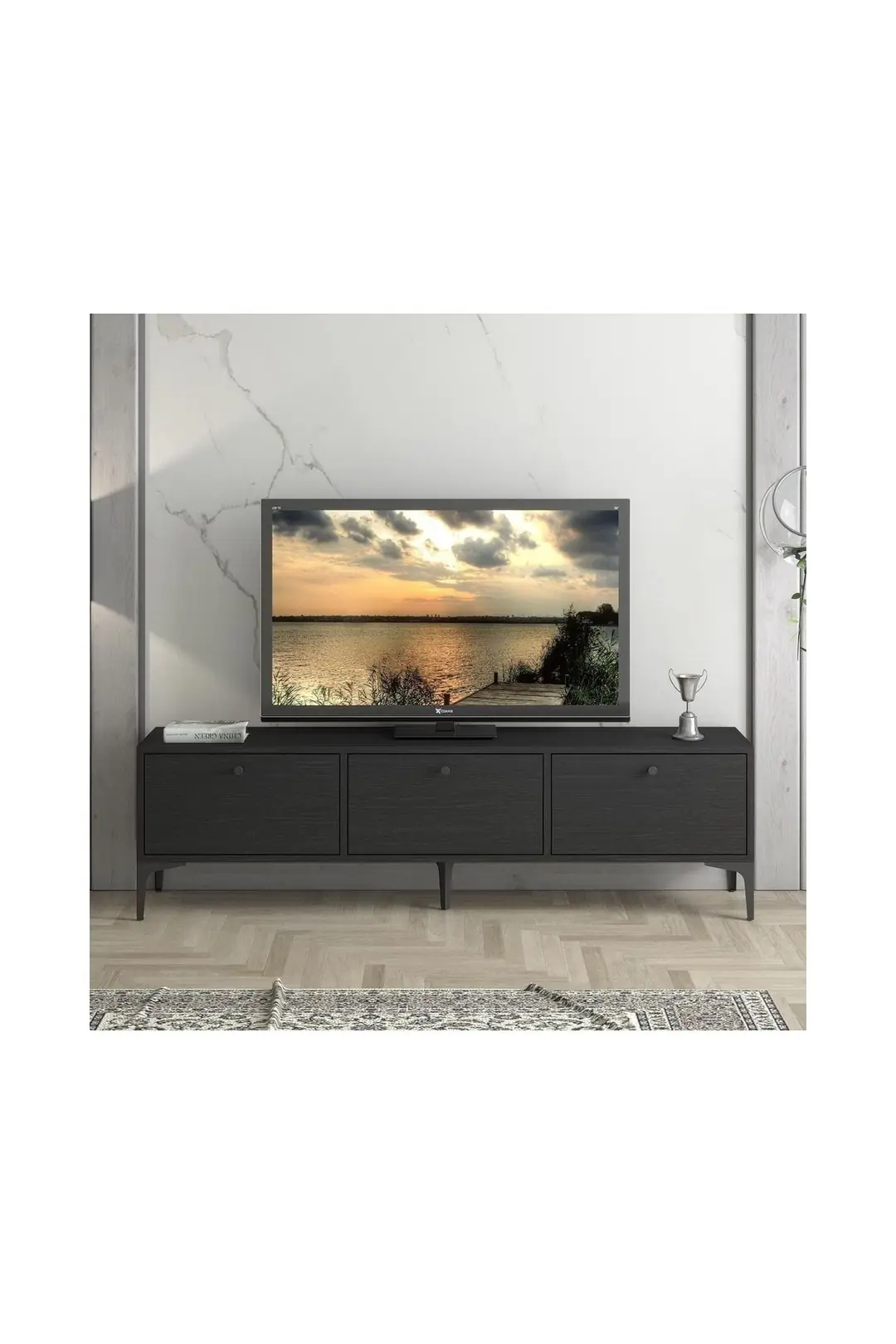 Etna Premium Metal Ayaklı Dolaplı 160 Cm Tv Ünitesi - Wood Siyah / Siyah